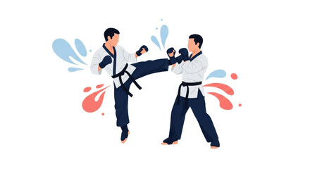 Two Martial Artists Demonstrating Kick Technique in Karate Uniforms