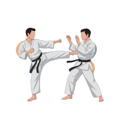 Two Karate Practitioners Training in Martial Arts Dojo