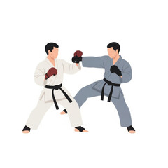 Two Martial Artists in Karate Gi Training with Gloves