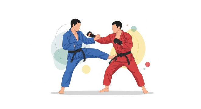 Two Martial Artists in Gi Competing in Sparring Match - Powered by Adobe