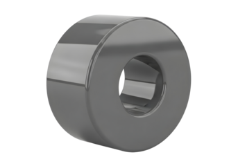 3d rendering of a gray metallic cylinder with a circular hole isolated on transparent background
