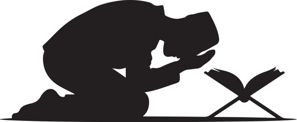 Silhouette of person praying with open book in front 1