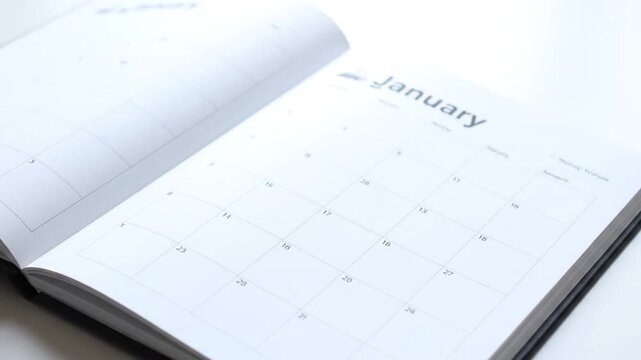 An open calendar on a white surface displaying the month of January