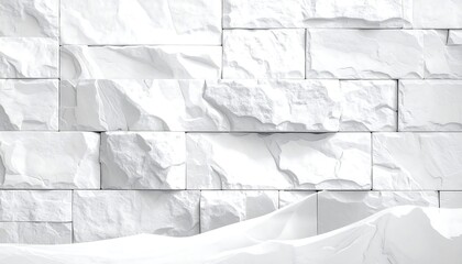 Textured White Brick Wall with Soft Snowdrift in Foreground.