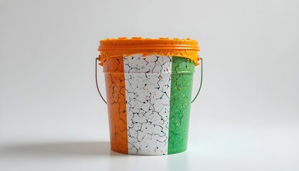 Paint bucket colored in Indian tricolor with cracked texture on minimal background best for patriotic concepts, creative design, and national identity visuals