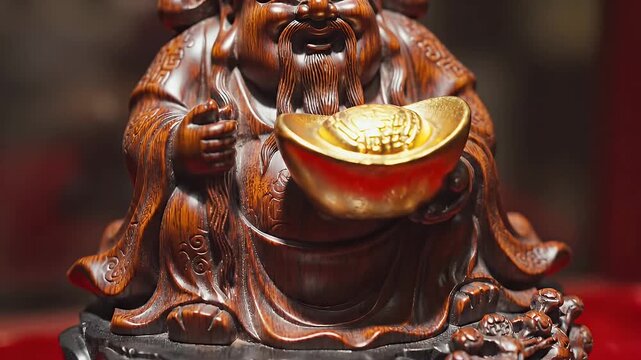Chinese God of Wealth Statue Holding Gold Ingot Prosperity Symbol
