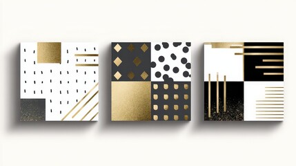 Abstract Pattern Set with Gold Texture Black and White Square Elements