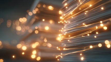 Digital Fibers: An abstract image of glowing light trails, representing the flow of digital data, communication, and technological progress.