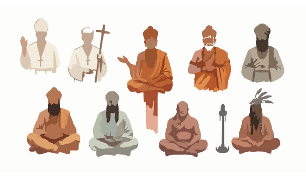 Artistic Watercolor Cultural and Religious Figures Representing World Faiths