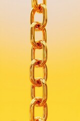 Close Up Vertical View of Golden Chain Against Gradient Yellow Background with Reflective Light