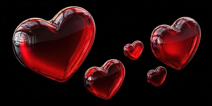 Floating Red Hearts Against Black Background Illustrating Love and Romance - Powered by Adobe