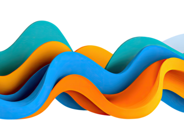 Colorful waves cascade, abstract shape against a black background