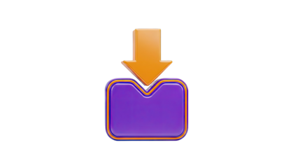 3D Download Icon with Arrow and Purple Box