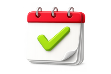 Calendar icon with green checkmark representing appointment, task completion, schedule, effective planning, and success