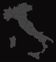 Obraz premium Map of Italy with regions dark gray silhouette on black background vect