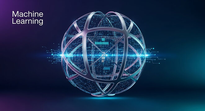 Abstract globe with circuit board pattern and glowing connections on a dark gradient background - Powered by Adobe