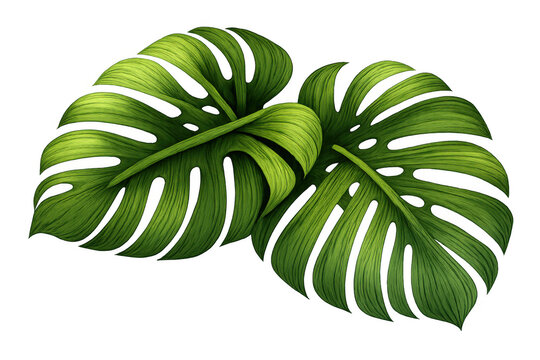 Monstera deliciosa tropical leaves creating a vibrant green botanical border, nature foliage on transparent background