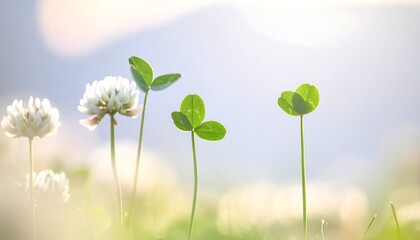 Close-up of Clover and White Flowers in Soft Morning Light.