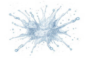 Water splash explosion creating dynamic liquid droplets, clear fluid spray, and fresh, vibrant motion on transparent background