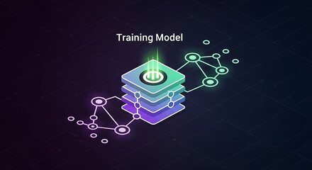 Abstract data layers with network connections and light beams in a dark background design concept