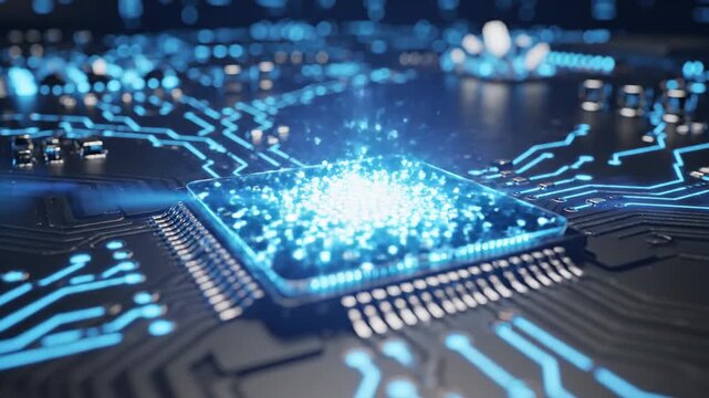 Close up of a digital circuit board with a central processing unit