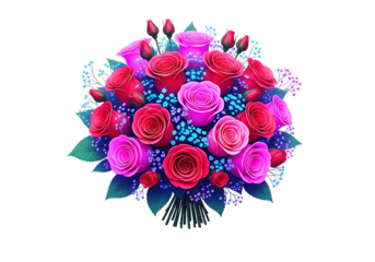 Vibrant bouquet of roses and floral accents isolated on transparent background
