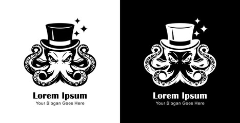 Logo design in the form of an octopus wearing a magician's hat © Yohanes