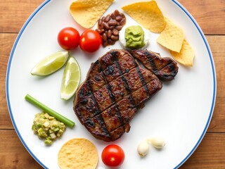 Grilled steak with accompaniments