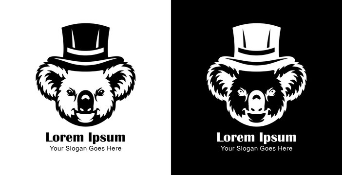 Logo design in the shape of a koala head wearing a magician's hat