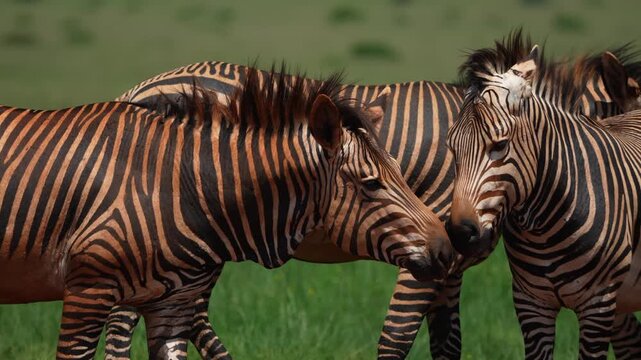 Cinematic slow-motion footage of zebras running and interacting in the African bushveld, capturing dynamic movement, social behavior, and natural beauty under golden daylight during a safari gamedrive