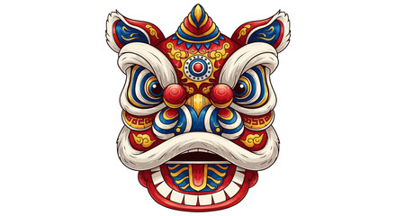 Vibrant Chinese Lion Dance Head Illustration Symbolizing Prosperity and Cultural Celebration for Lunar New Year Festivities and Auspicious Events