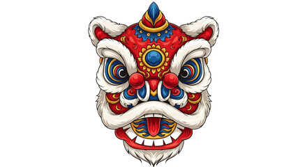 Vibrant and intricately detailed traditional lion dance head illustration, embodying the spirit of joyous cultural celebrations, prosperity, and festive occasions