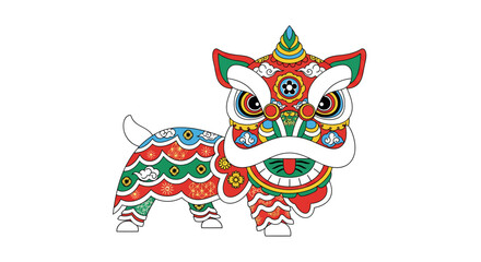 Colorful Chinese Lion Dance Costume Illustration for Festive Celebrations