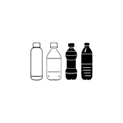 
Plastic bottle icon set. Black plastic bottle symbol in line style. Mineral water bottles icons collection, vector illustration 