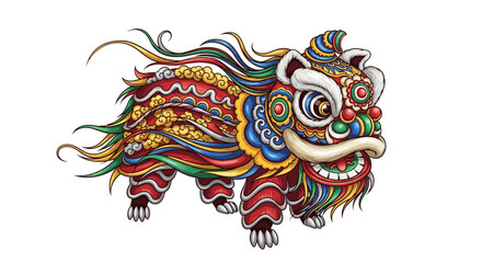 Vibrant Chinese Lion Dance Illustration for Festive Celebrations and Cultural Events