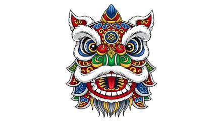 Vibrant Traditional Chinese Lion Dance Head Illustration with Ornate Details