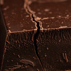 Close-up of Dark Chocolate Bar with Cracked Surface and Rich Texture