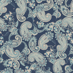  traditional Indian paisley seamless pattern on navy background