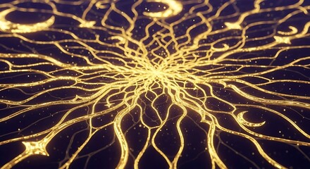 Abstract golden network design with glowing lines and dark background
