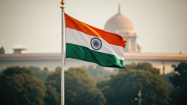 Republic day india celebrations with indian flag and rashtrapati bhavan