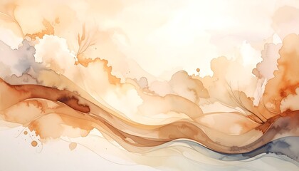 Abstract Watercolor Flowing Waves of Warm Earth Tones.