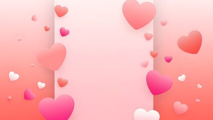 Vibrant pink and red hearts floating on ombre background
