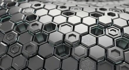 Abstract hexagon pattern futuristic design perspective metallic surface