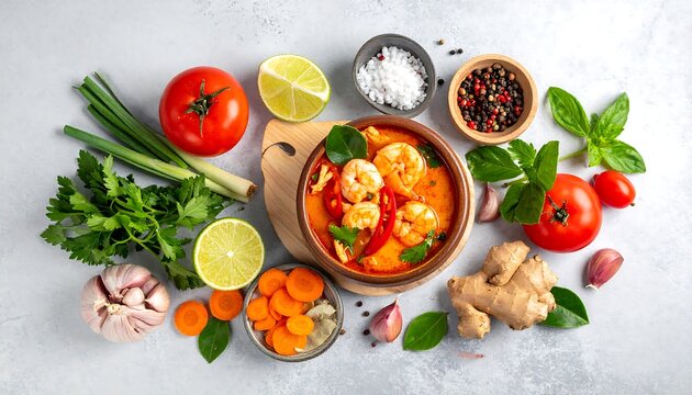 Delicious Tom Yum Goong Soup with Fresh Ingredients.