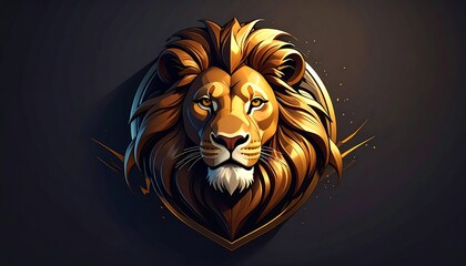 Majestic Golden Lion Head Emblem with Intense Gaze.
