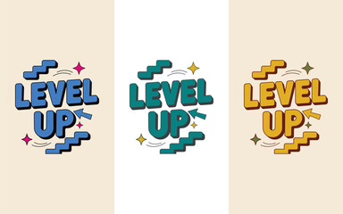 level up achievement typography design in retro modern style