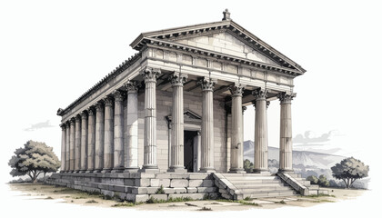 Obraz premium Perspective sketch of a greek parthenon temple
