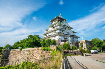 fortess at Osaka castle with clair sky. Osaka castle is Japanese ancient castle is landmark in Osaka,Kansai,Japan, © lukyeee_nuttawut