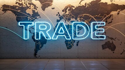 Global trade world map neon network connection export import logistics business economy - Powered by Adobe