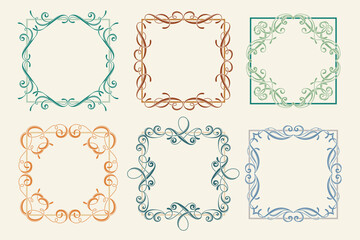 Hand Drawn Flourish Frames with Swirls and Curls. Vintage Victorian labels. Ornamental borders and dividers perfect for certificates, cards, banners, retro invitations